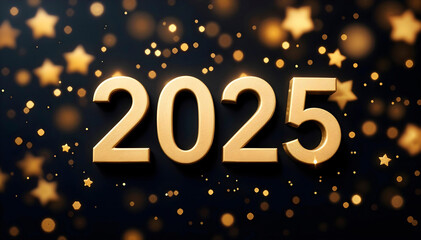 Happy New Year 2025 golden invitation card. Greeting card. Celebration. Сongratulation