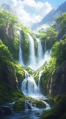 Fototapeta premium Serene Mountain Waterfall