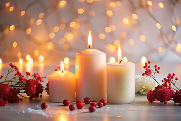 christmas candles on red background