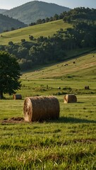 Haymaking season – cut grass drying on a pasture.