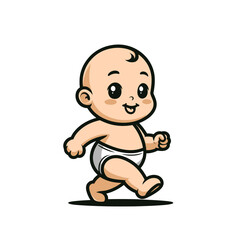 Happy baby walking in diaper - isolated vector illustration
