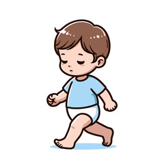 Cute Sleepy Boy in Blue Shirt - Isolated Vector Illustration