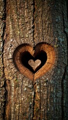 Heart-shaped cut in a tree trunk symbolizing love in nature.