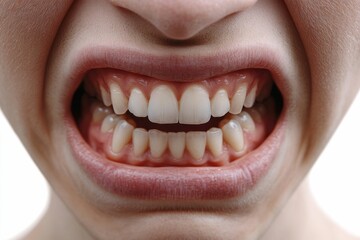 Obraz premium Close-up of wide open mouth, showing teeth and gums.