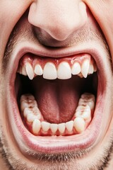Obraz premium Wide open mouth, fangs, and human teeth.