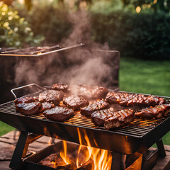 Carne cocinándose a la brasa en una barbacoa