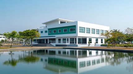 Obraz premium Modern Office Building by Calm Water