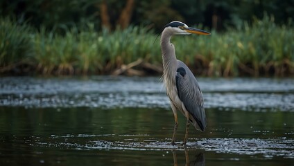 Heron standing near water.