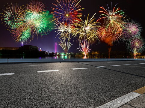 celebration night city road landscape holiday firework happy new year