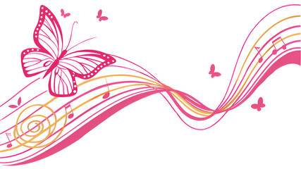 Colorful butterfly with musical waves design for creative themes on white background with copy space
