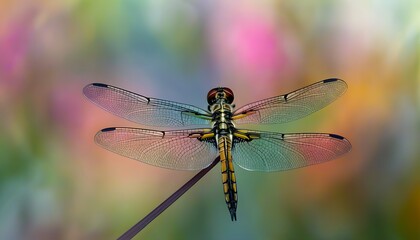 Beauty of nature ecology with dragonfly on vibrant background.