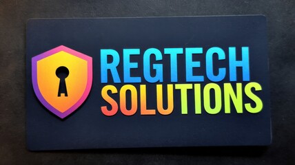 Fototapeta premium Colorful RegTech Solutions Logo: A modern design featuring a shield and keyhole, ideal for technology and security branding.