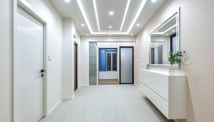 Fototapeta premium Modern and sleek corridor design, elegant and bright with spaciousness.