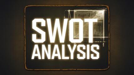 Obraz premium SWOT Analysis Graphic: A bold text design featuring 'SWOT Analysis' in illuminated typography, ideal for business presentations and reports.