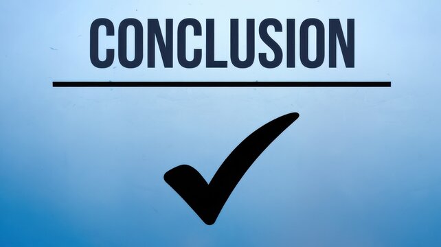 Text Overlay on Calm Blue Background: 'CONCLUSION' with Checkmark - Ideal for Business Presentations and Reports