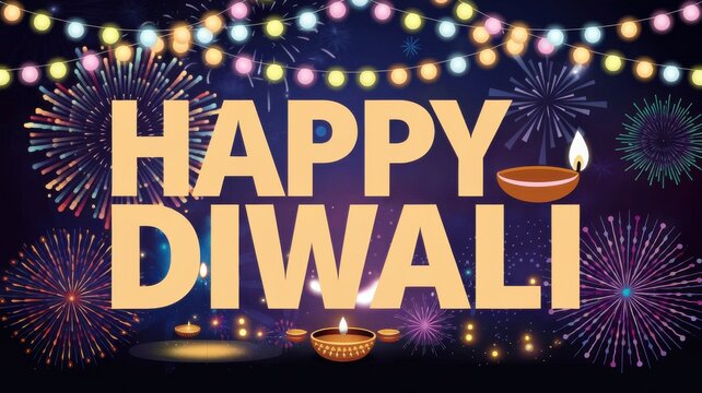 Colorful Diwali Celebration: Vibrant lights, fireworks, and festive decorations for joyful greetings and invitations.