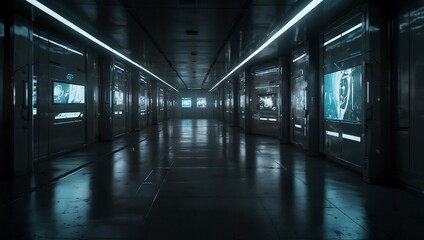 Fototapeta premium High-tech corridor with digital aesthetics in a sci-fi setting.