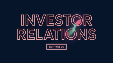 Neon Investor Relations Graphic: Modern Design with Upward Trend Elements and Contact Information for Corporate Communication