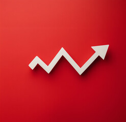 3D rendering of a financial growth white arrow isolated on a red background