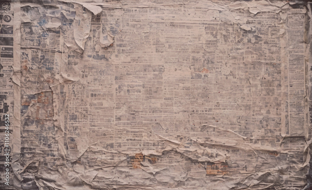 Poster Paper with a lot of writing on it. The writing is in different colors and sizes. The paper is torn and crumpled