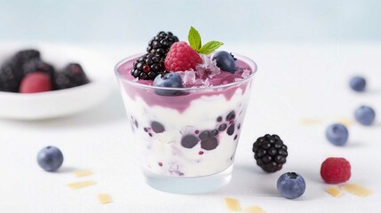Fresh Berry Yogurt Bowl with Raspberries and Strawberries for a Healthy Dessert