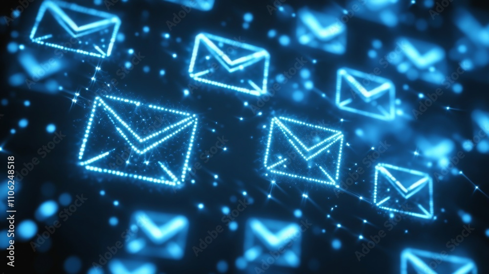 Aufkleber clusters of illuminated email icons symbolize the impact of artificial intelligence on real estate m