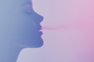 Obraz premium A woman is smoking a cigarette and her lips are pursed