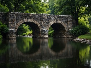 Fototapeta premium Historic stone bridge arching over a serene river