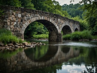 Fototapeta premium Historic stone bridge arching over a serene river