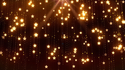 Obraz premium Christmas background with star particles and lights falling in line on golden