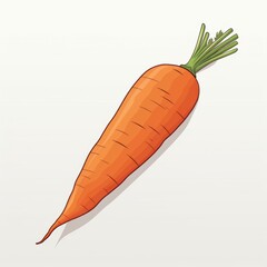 Vibrant cartoon-style illustration of a fresh orange carrot with green leaves, set against a clean white background.