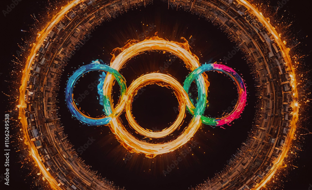 Poster Circle with four ovals inside it. The ovals are in different colors. The circle is surrounded by a black background