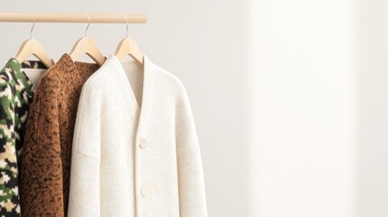 Fototapeta premium Hanging lab coat and camouflage uniform create a unique blend of professions in a warm, inviting setting