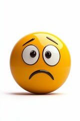 Fototapeta premium Round yellow emoticon, worried, sad expression.