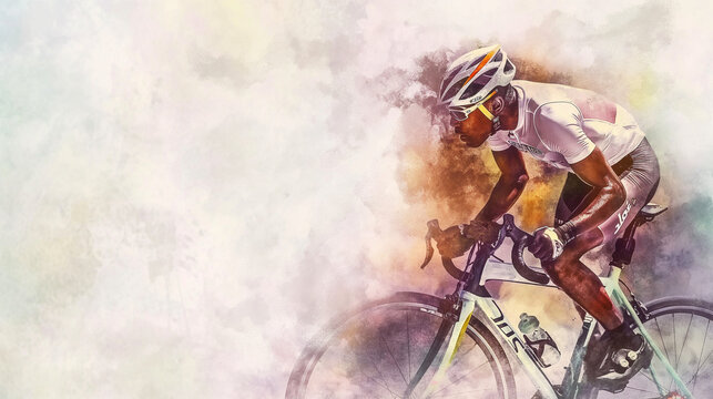 Watercolor illustration of an African American cyclist in motion.
