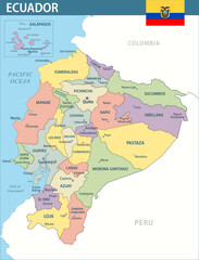 Obraz premium Ecuador Map Vector New 2024 Colorful - Customizable layered political map of Ecuador with administrative divisions for website, education, reports, news, politics, print, poster and wallpaper