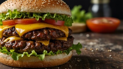 Homemade hamburger with lettuce and cheese.