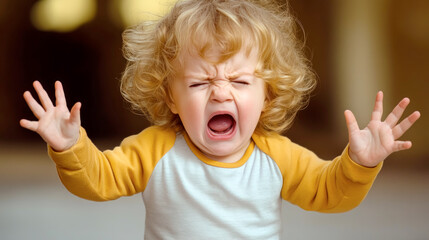 Little one experiences an emotional outburst in a bright indoor setting during playtime, showcasing the intensity of a toddler's feelings and frustrations