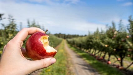 A vibrant red apple with a glowing ring around it like Saturn, floating in a starry space background. The caption could read, "Out of this world delicious—celebrate National Eat a Red Apple Day!