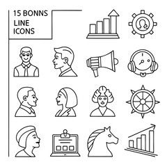 Creative business solutions related icon set. Innovation team management. Editable stroke
