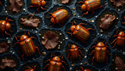 Glimmering Beetle texture seamless pattern with realistic designs in natural colors