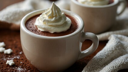 Hot chocolate topped with whipped cream, perfect for winter.