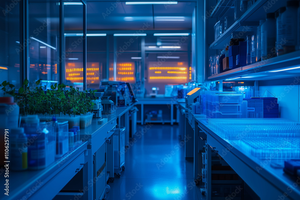 Poster exploring innovation in a high-tech scientific laboratory environment