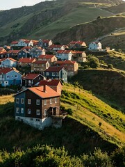 Fototapeta premium Houses on a hill.