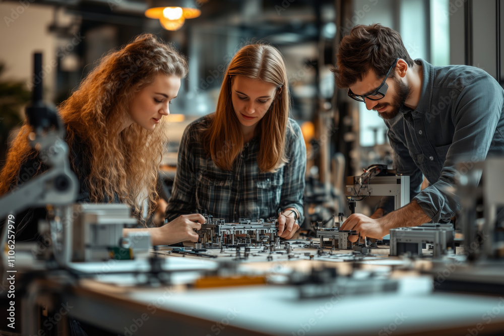 Aufkleber Quality controllers team up on precision engineering tasks in a modern space