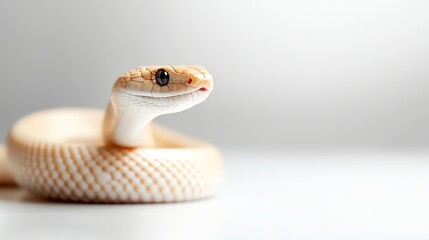 Fototapeta premium A close-up shot of a beautiful albino snake showcasing its smooth scales and delicate features. The image emphasizes the snake's captivating eyes and elegant posture.