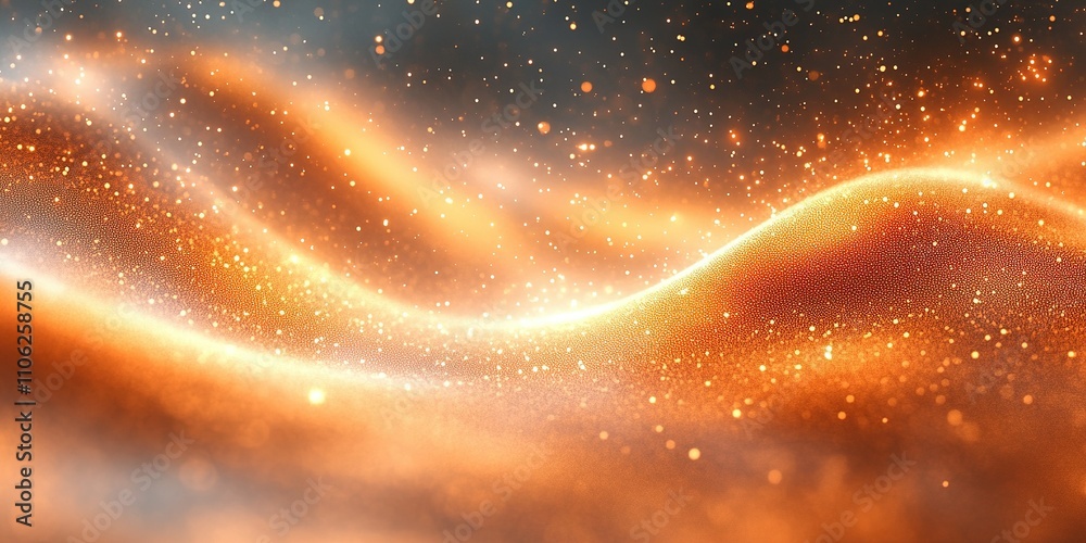 Poster captivating golden waves of sparkling light create a mesmerizing effect in a surreal abstract compos