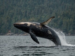 Obraz premium Humpback whale breaching off Vancouver Island.