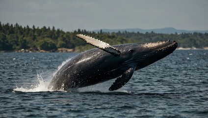 Fototapeta premium Humpback whale breaching the water.