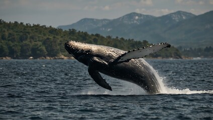 Fototapeta premium Humpback whale breaching the water.